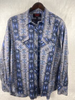 Rock & Roll Denim Aztec Western Pearl Snap Shirt Rodeo XL